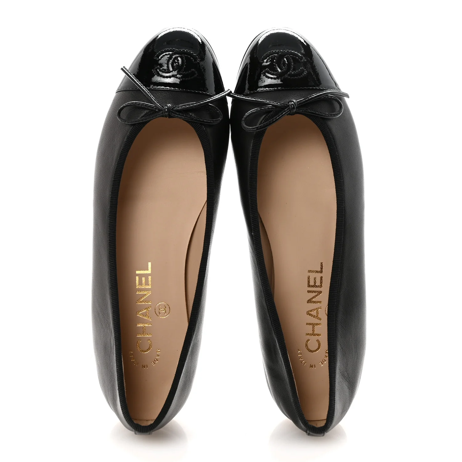 Lambskin Patent Cap Toe Ballerina Flats 37.5 Black - Image 2