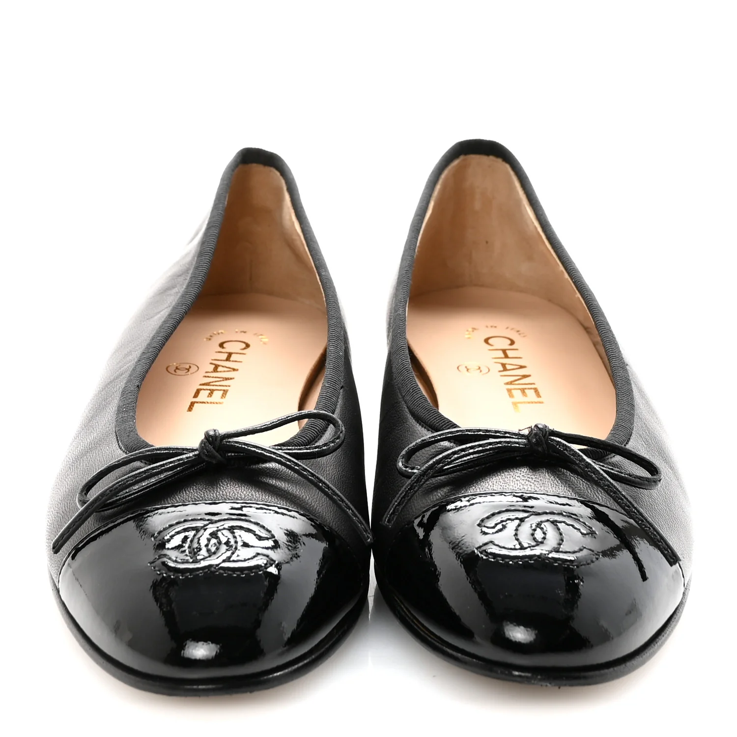 Lambskin Patent Cap Toe Ballerina Flats 37.5 Black - Image 3