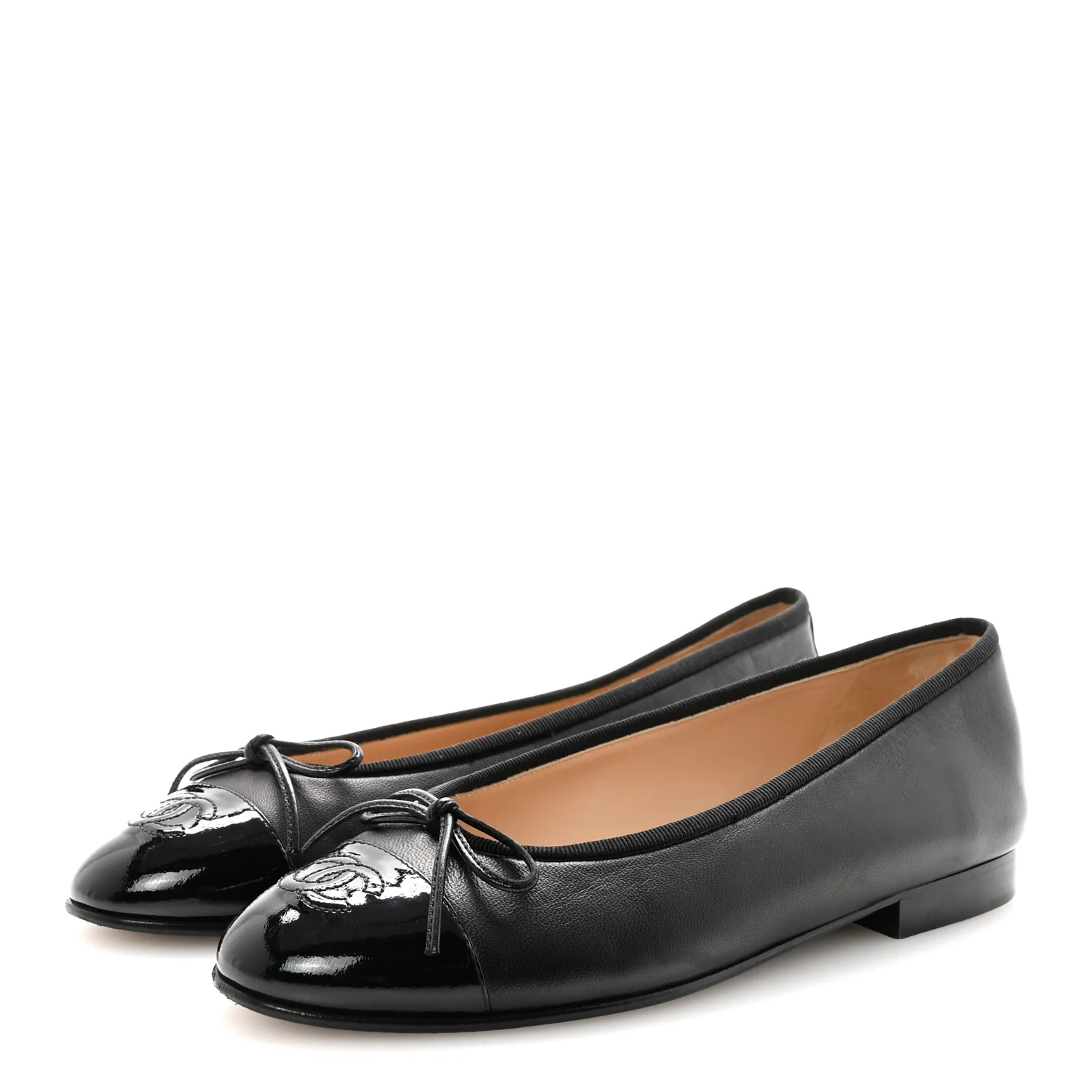 Lambskin Patent Cap Toe Ballerina Flats 37.5 Black - Image 4