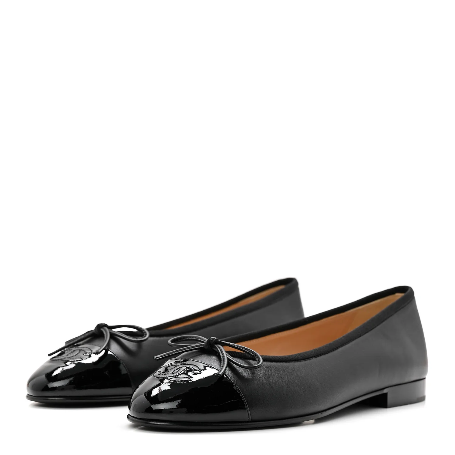 Lambskin Patent Cap Toe Ballerina Flats 38 Black - Image 3