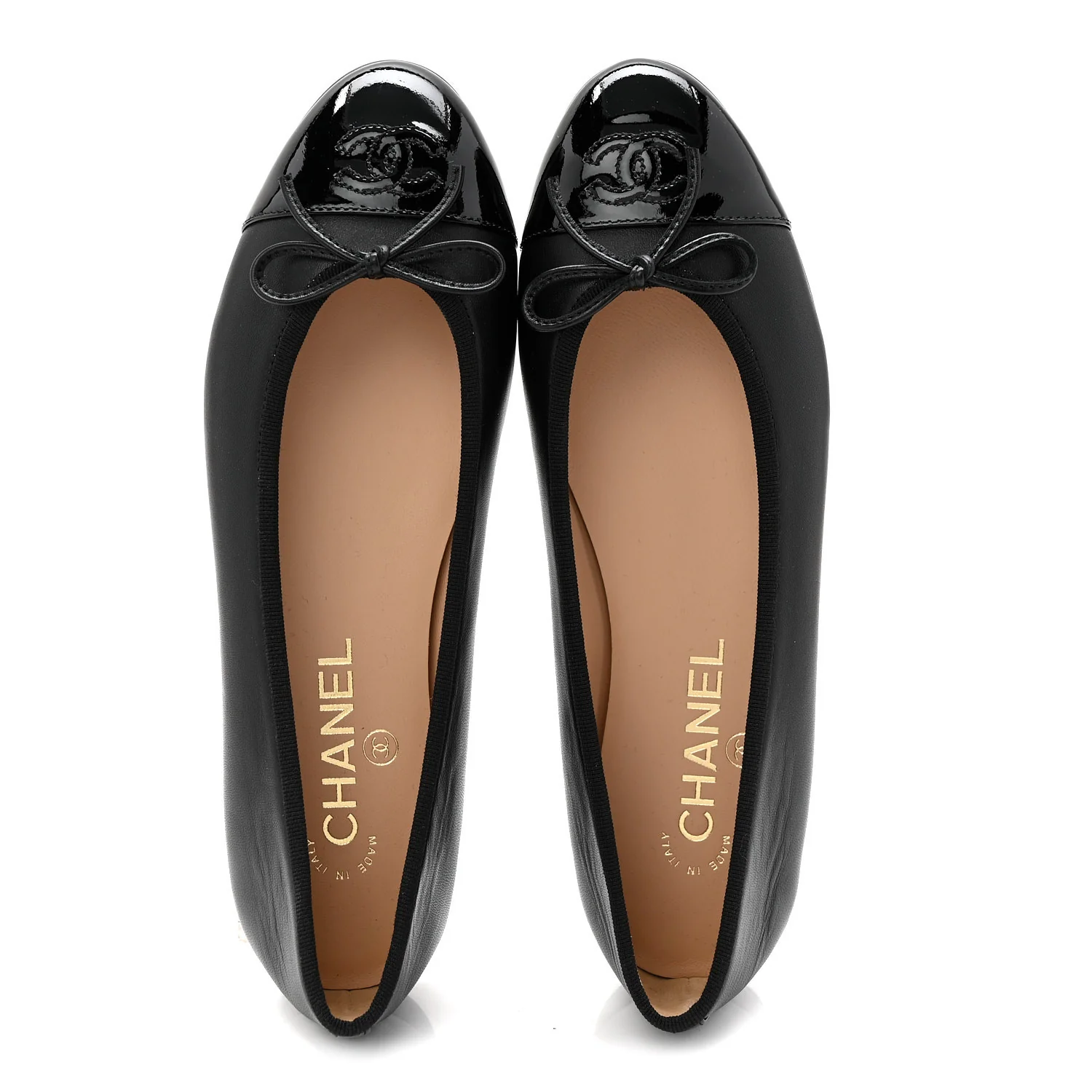 Lambskin Patent Cap Toe Ballerina Flats 38 Black - Image 5