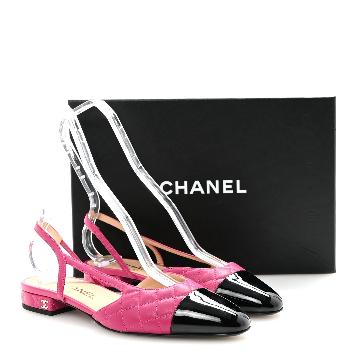 Lambskin Patent Cap Toe CC Slingback Flats 37.5 Fuchsia Black - Image 10
