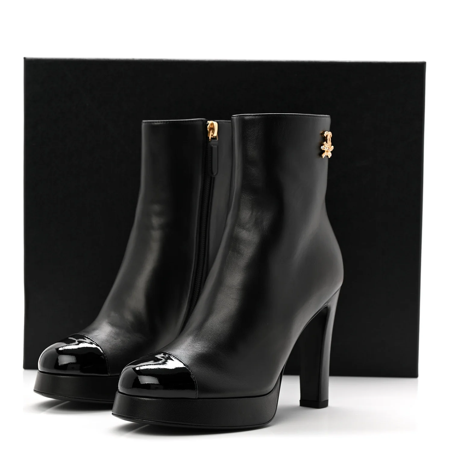 Lambskin Patent CC Crystal Bow Cap Toe Short Boots 37 Black - Image 10