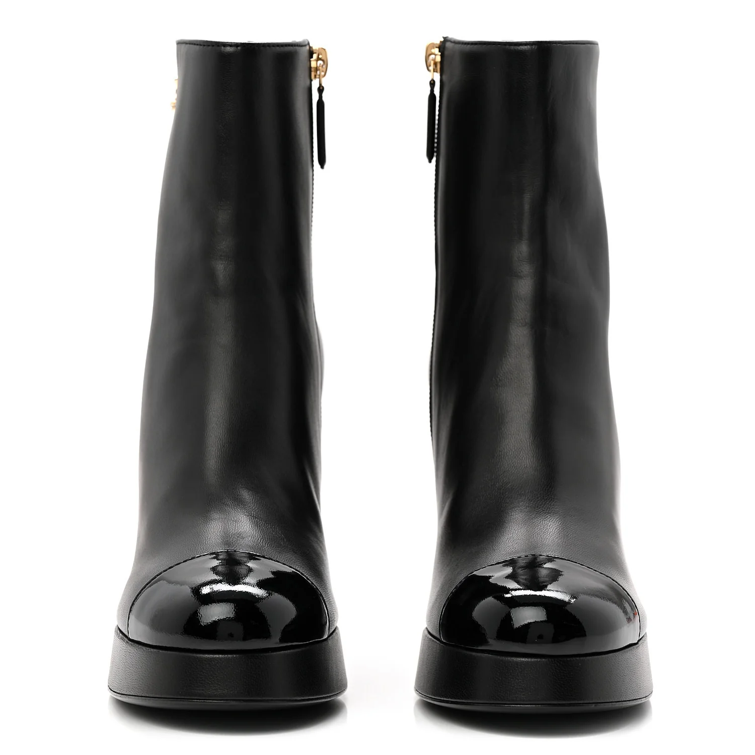 Lambskin Patent CC Crystal Bow Cap Toe Short Boots 37 Black - Image 2