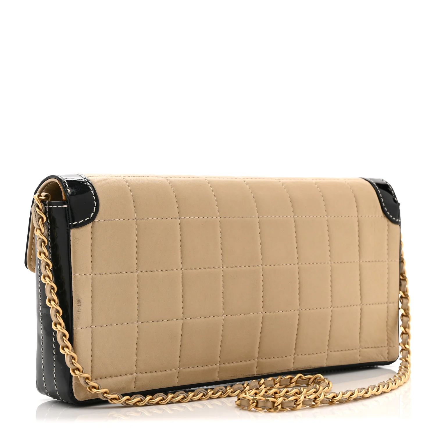 Lambskin Patent East West Chocolate Bar Flap Beige - Image 3