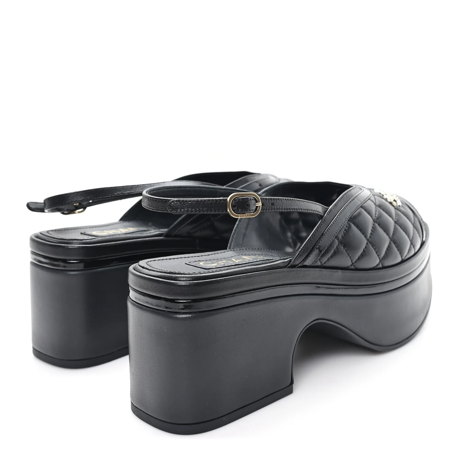Lambskin Patent Quilted CC Platform Sandals 39.5 Black - Image 5