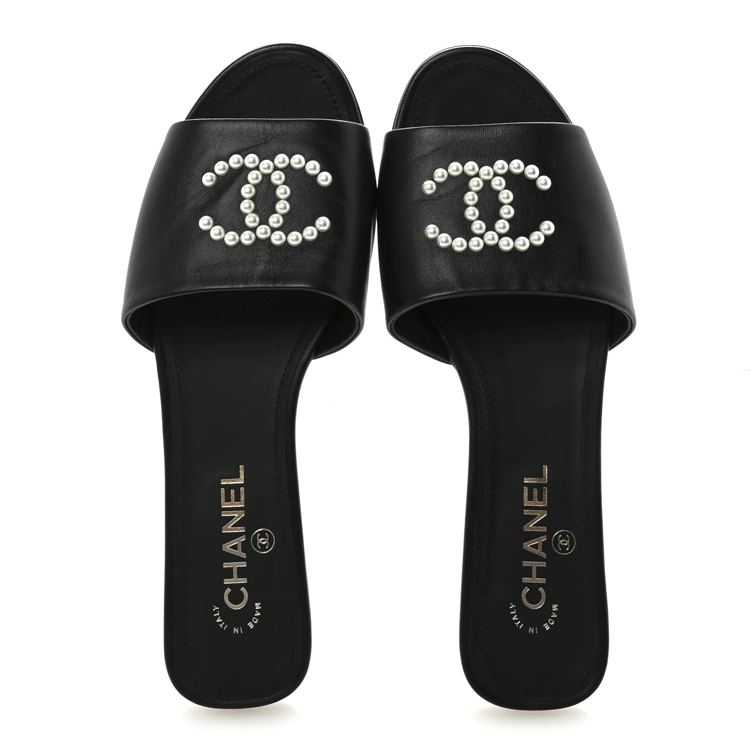 Lambskin Pearl CC Sandals 40.5 Black - Image 2