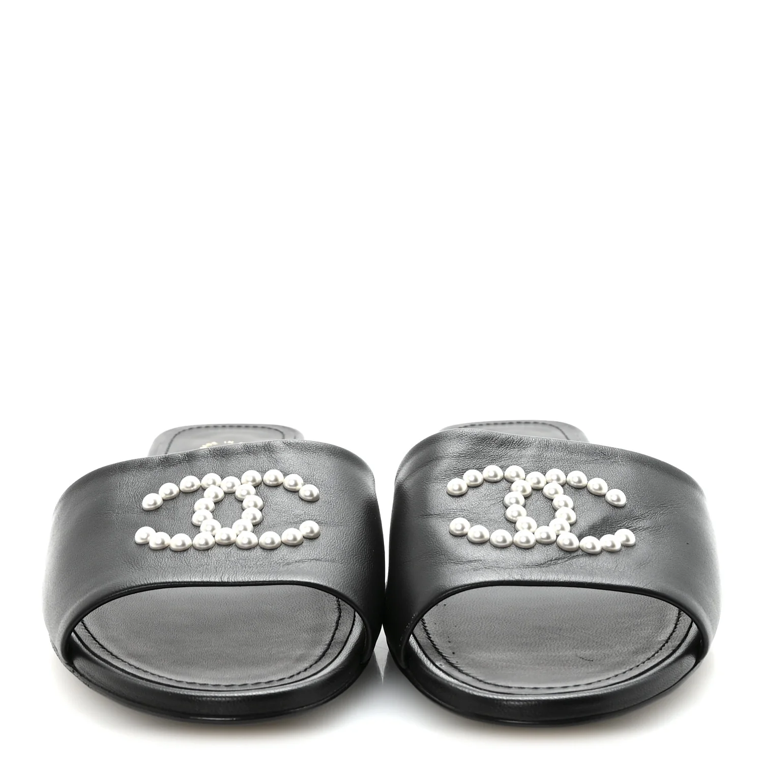 Lambskin Pearl CC Sandals 40.5 Black - Image 3