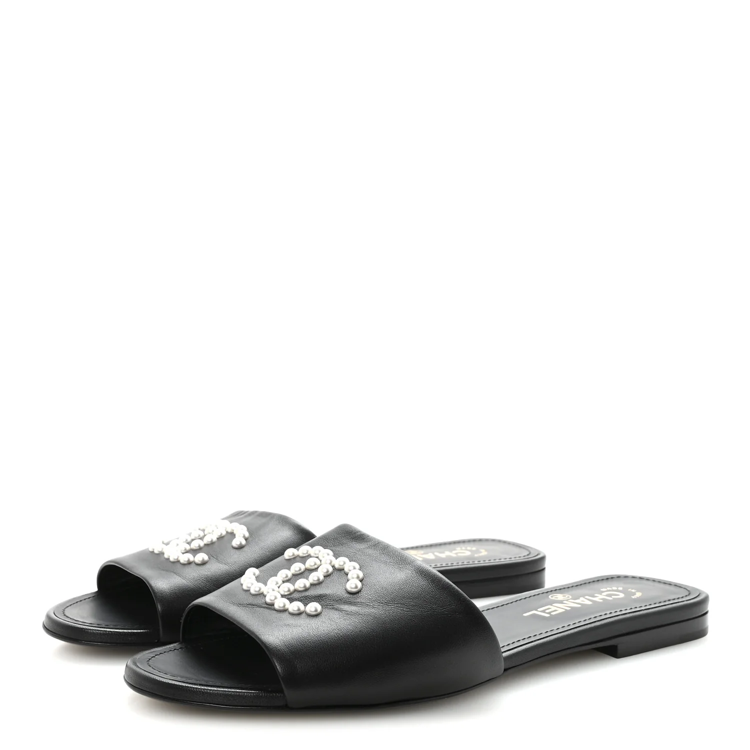 Lambskin Pearl CC Sandals 40.5 Black - Image 4