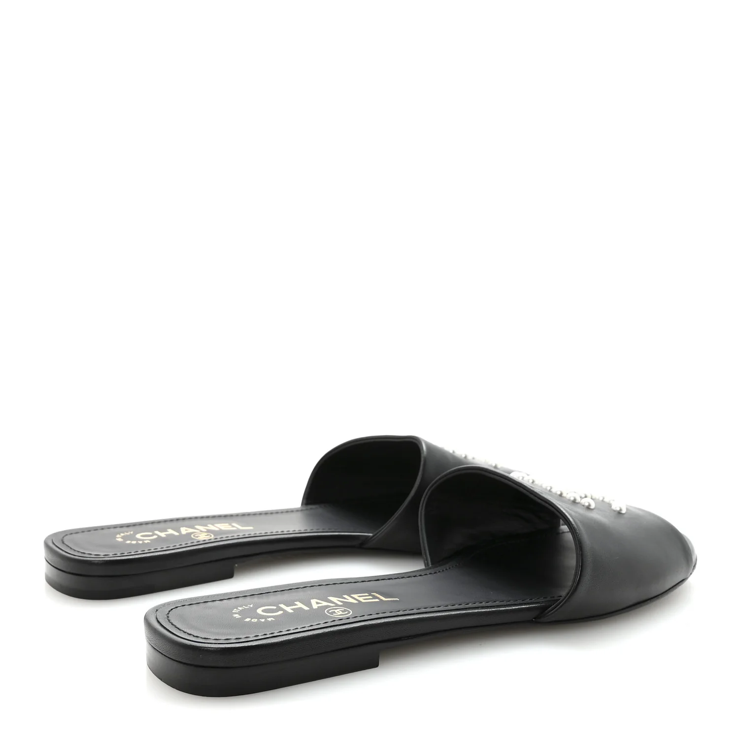Lambskin Pearl CC Sandals 40.5 Black - Image 5