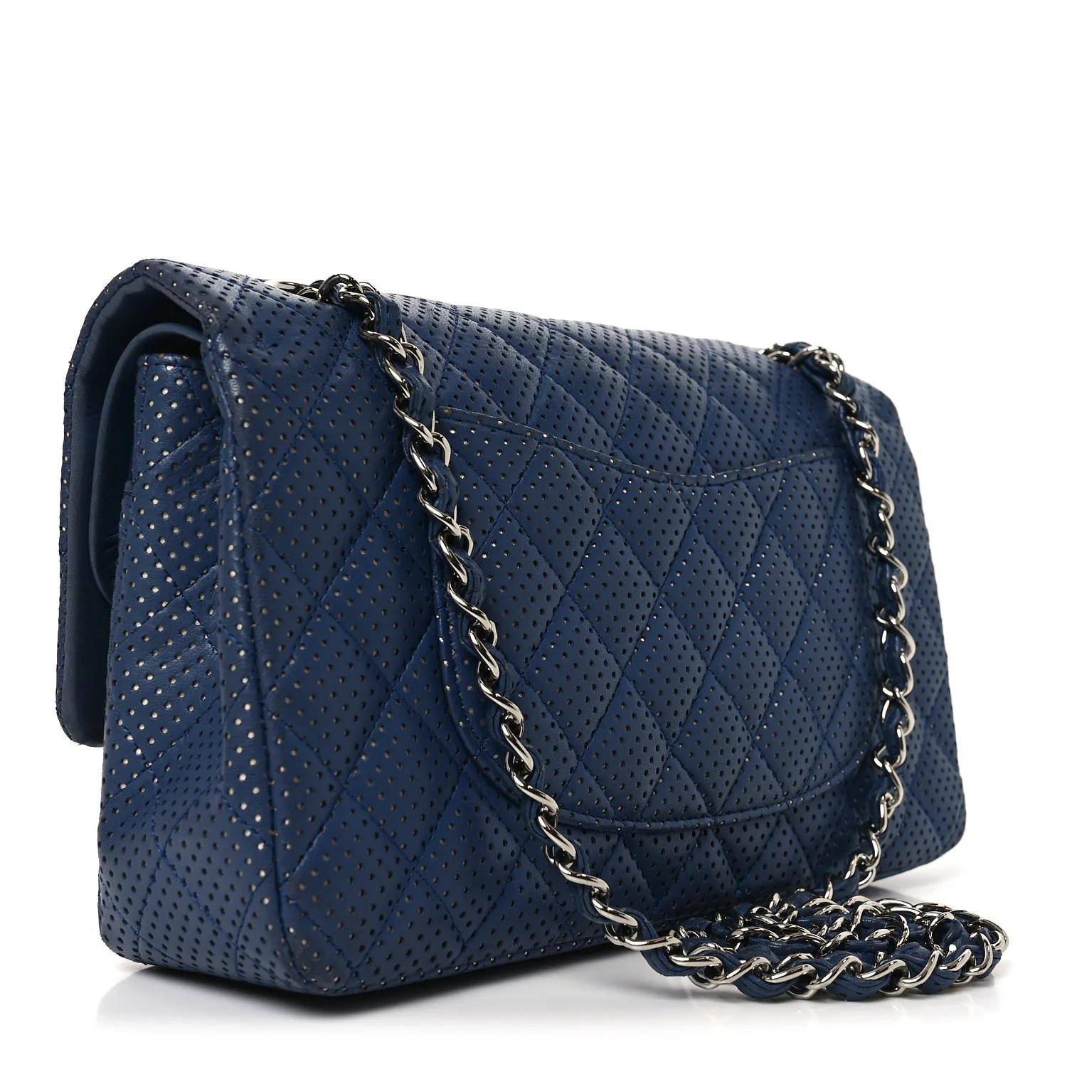 Lambskin Perforated Medium Double Flap Blue - Image 2