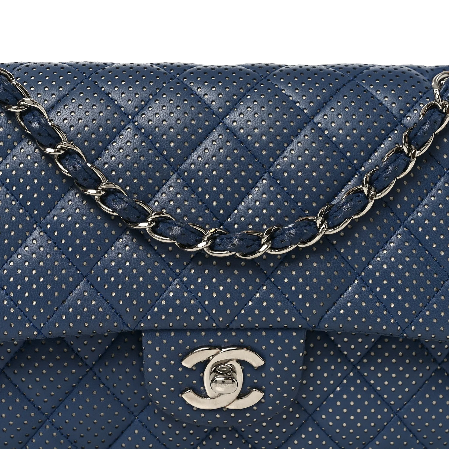 Lambskin Perforated Medium Double Flap Blue - Image 7