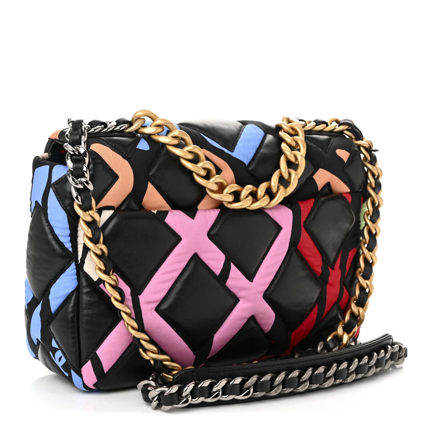 Lambskin Printed Fabric Medium Chanel 19 Flap Black Multicolor - Image 3