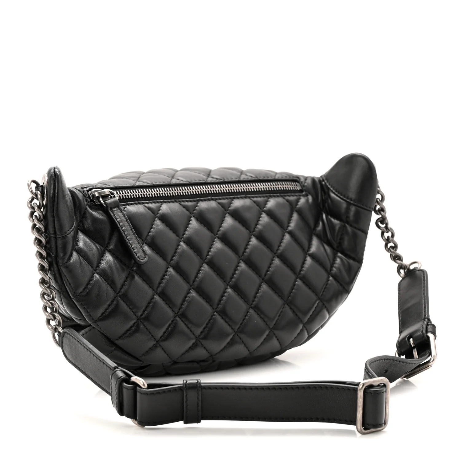 Lambskin Quilted Banane Waist Bag Fanny Pack Black - Image 3