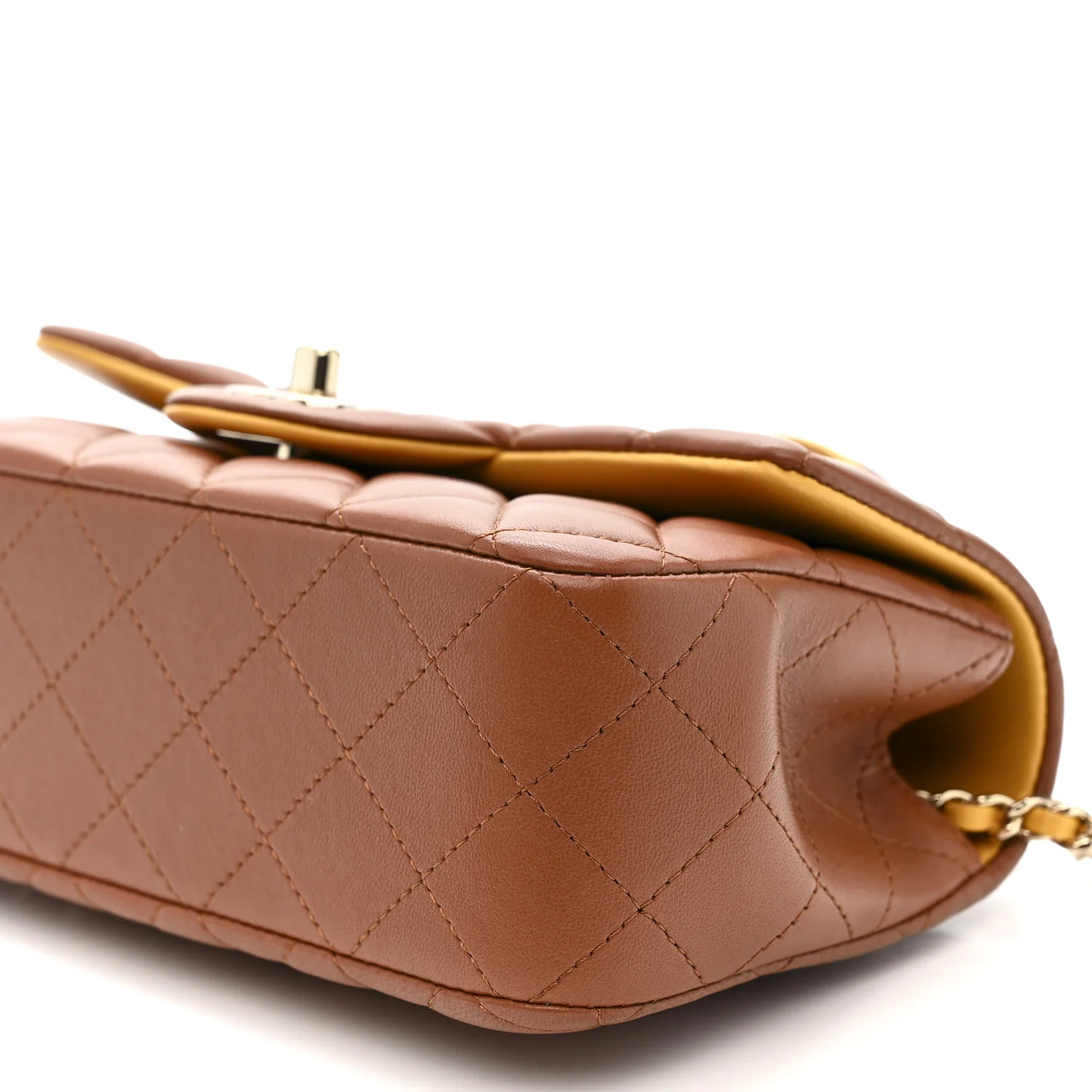 Lambskin Quilted Bi-Color Mini Top Handle Rectangular Flap Light Brown Yellow - Image 10