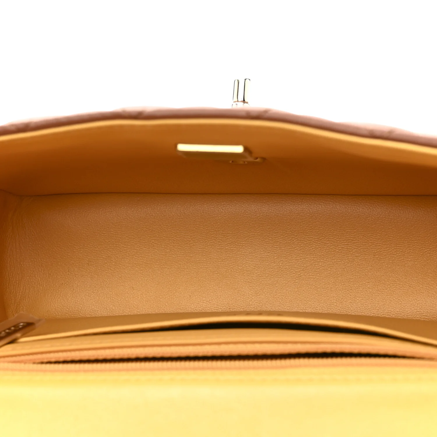 Lambskin Quilted Bi-Color Mini Top Handle Rectangular Flap Light Brown Yellow - Image 5