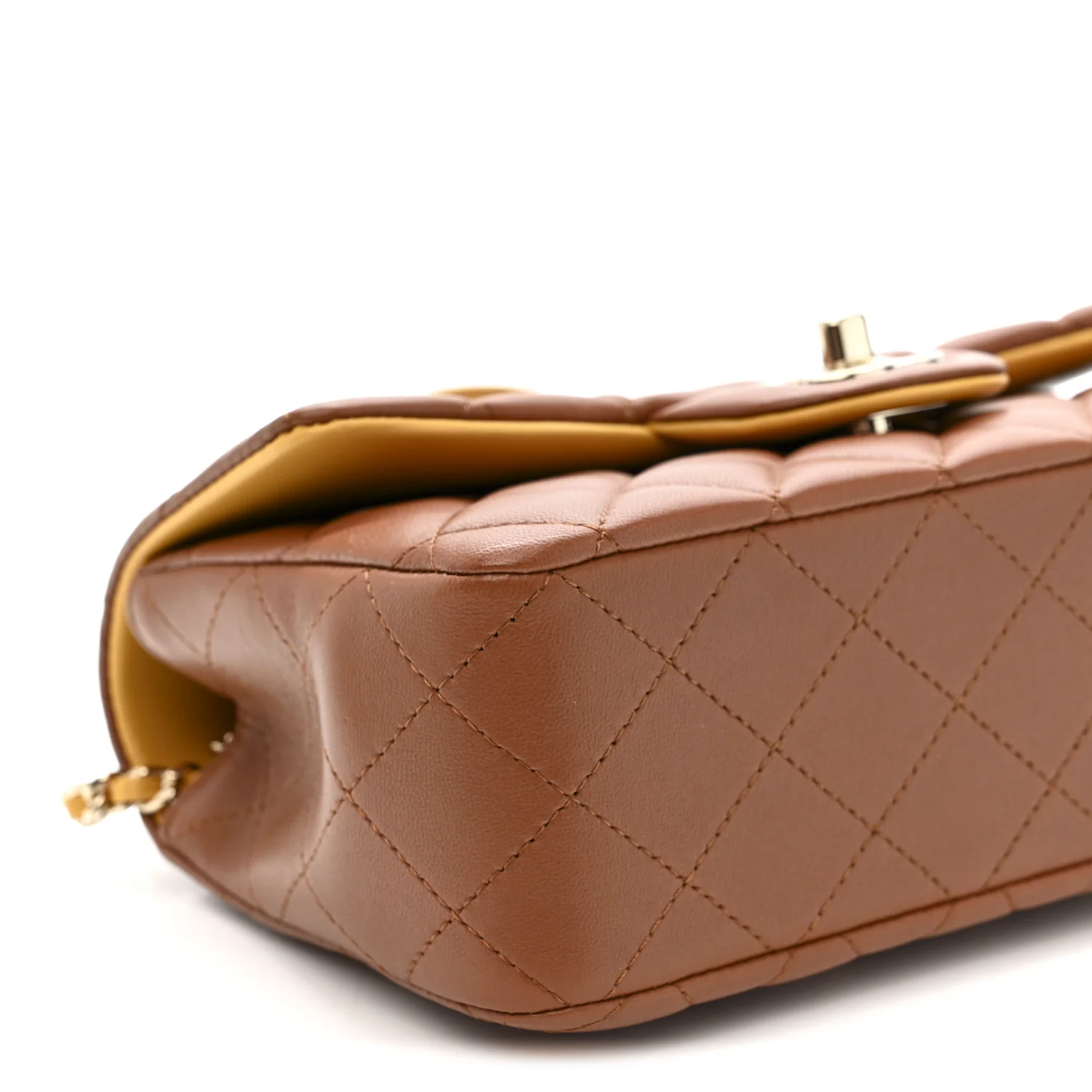Lambskin Quilted Bi-Color Mini Top Handle Rectangular Flap Light Brown Yellow - Image 9