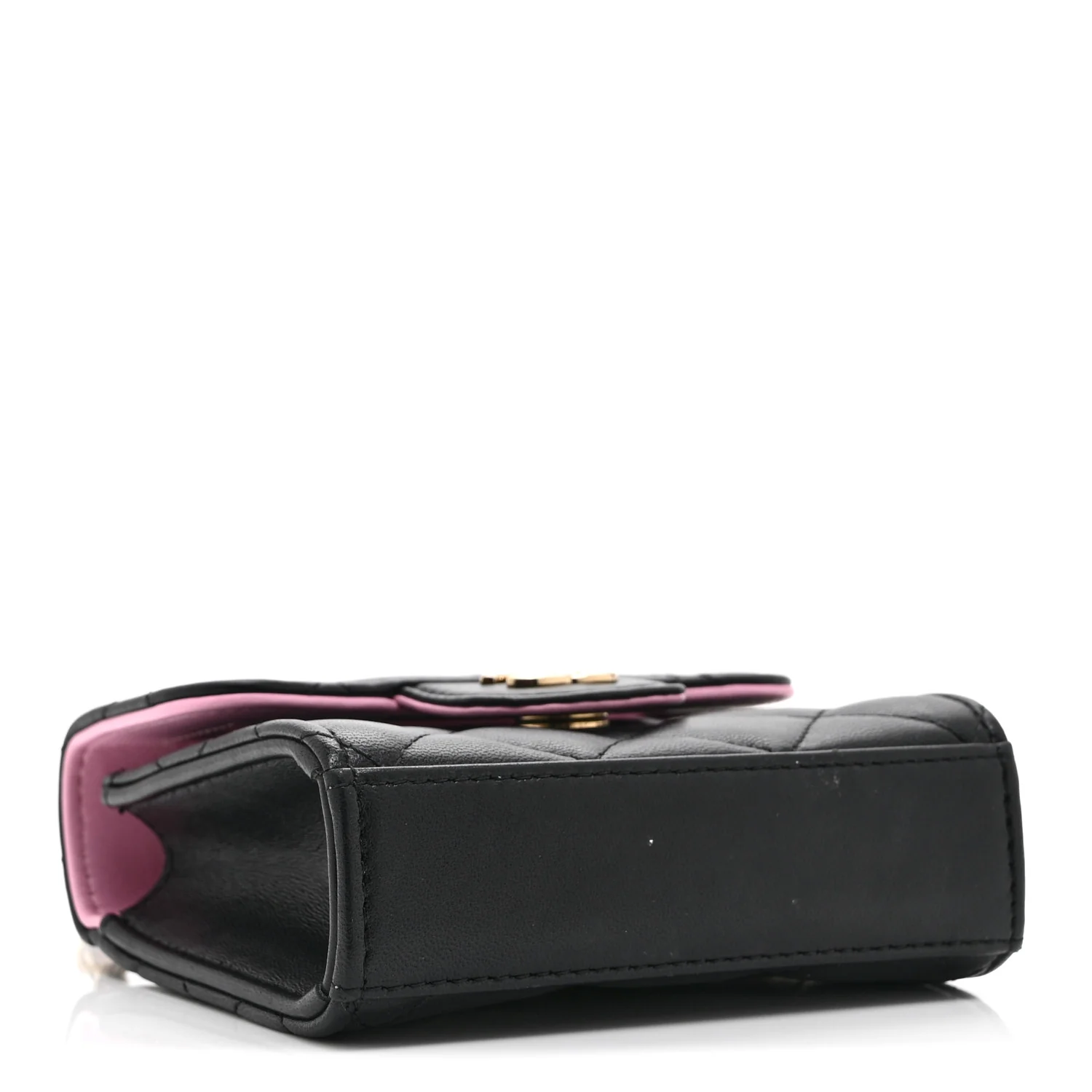 Lambskin Quilted Bi-Color Top Handle Clutch With Chain Black Pink - Image 4