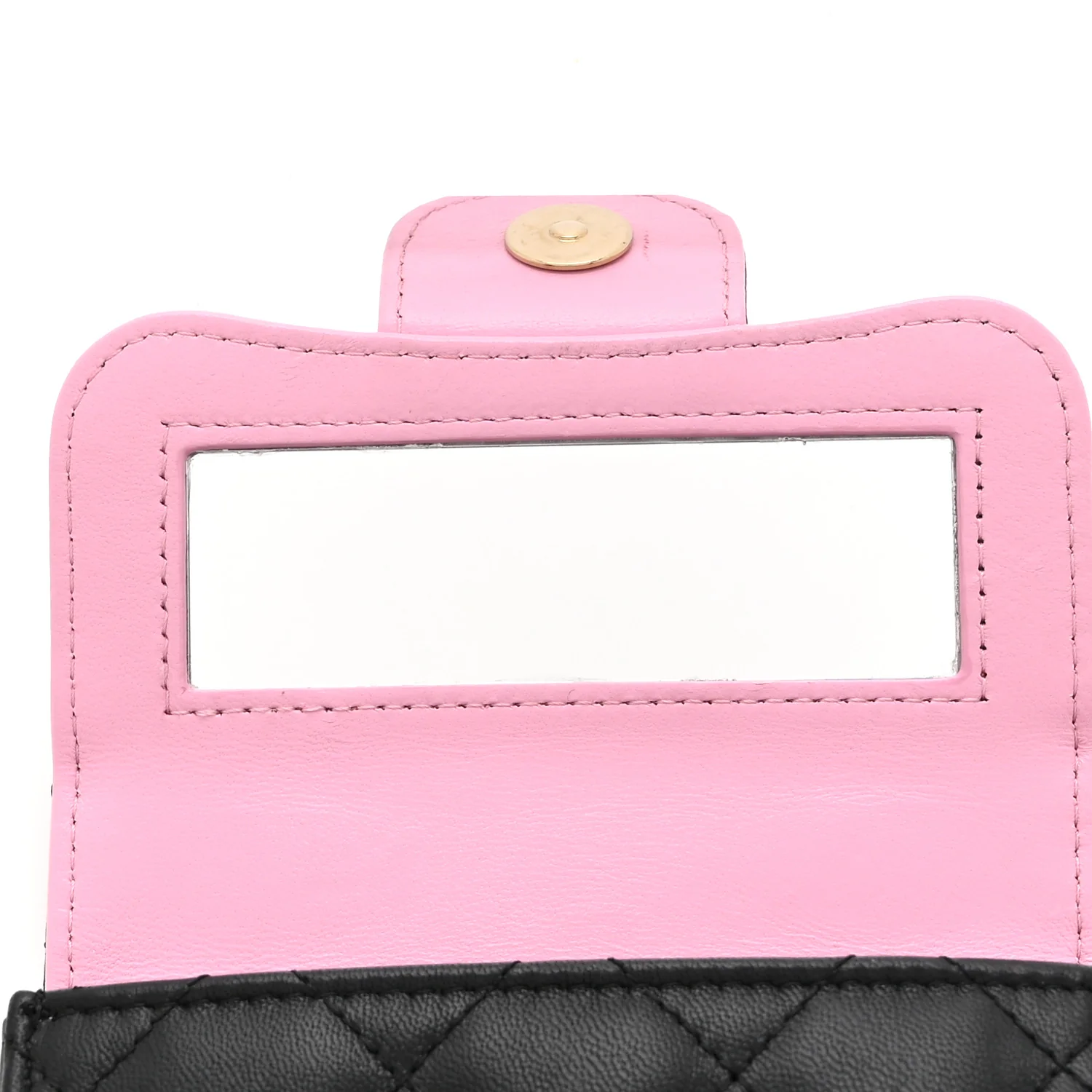 Lambskin Quilted Bi-Color Top Handle Clutch With Chain Black Pink - Image 5