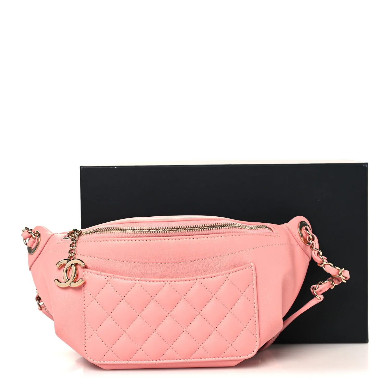 Lambskin Quilted Bi Waist Bag Fanny Pack Pink - Image 10