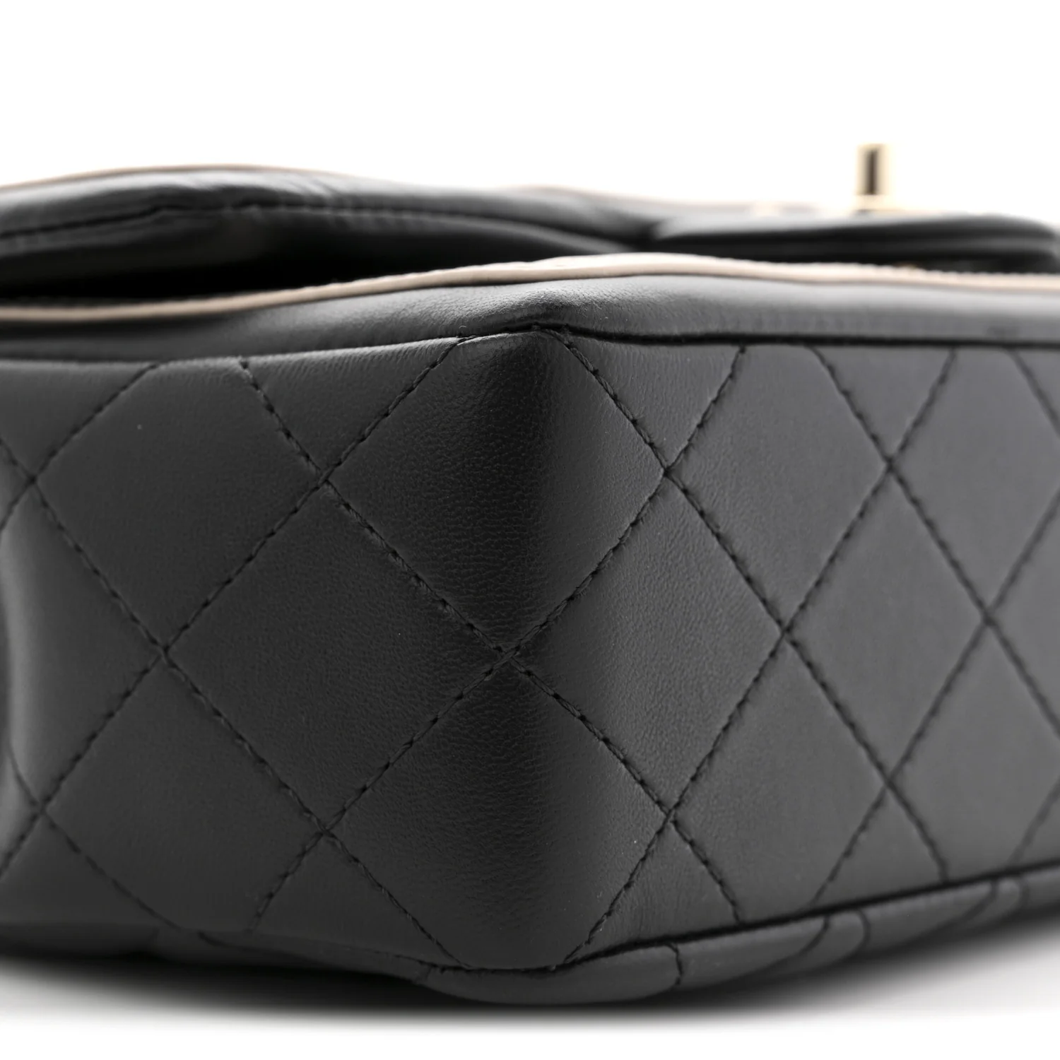 Lambskin Quilted Bicolor Flap Black Beige - Image 9
