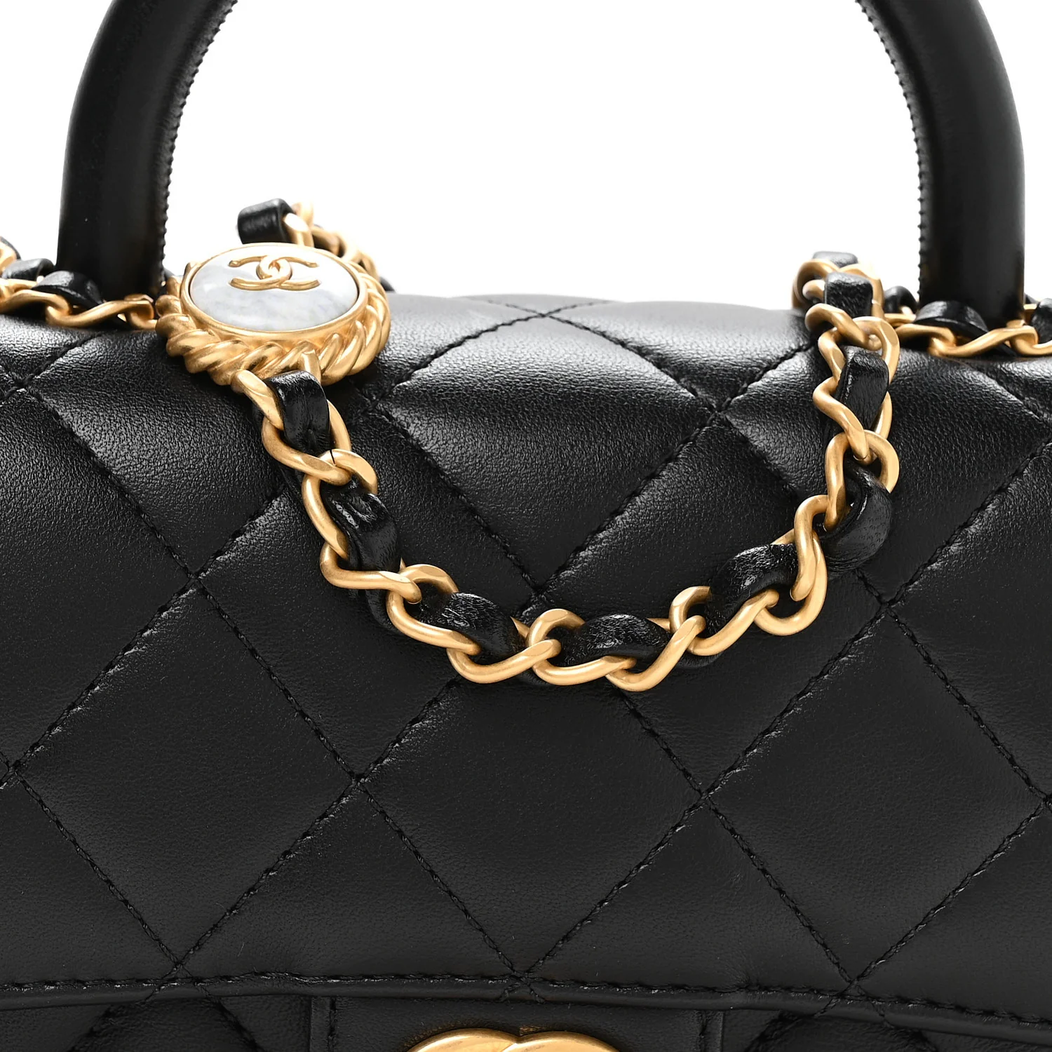 Lambskin Quilted Bijoux Chain Mini Top Handle Flap Black - Image 8