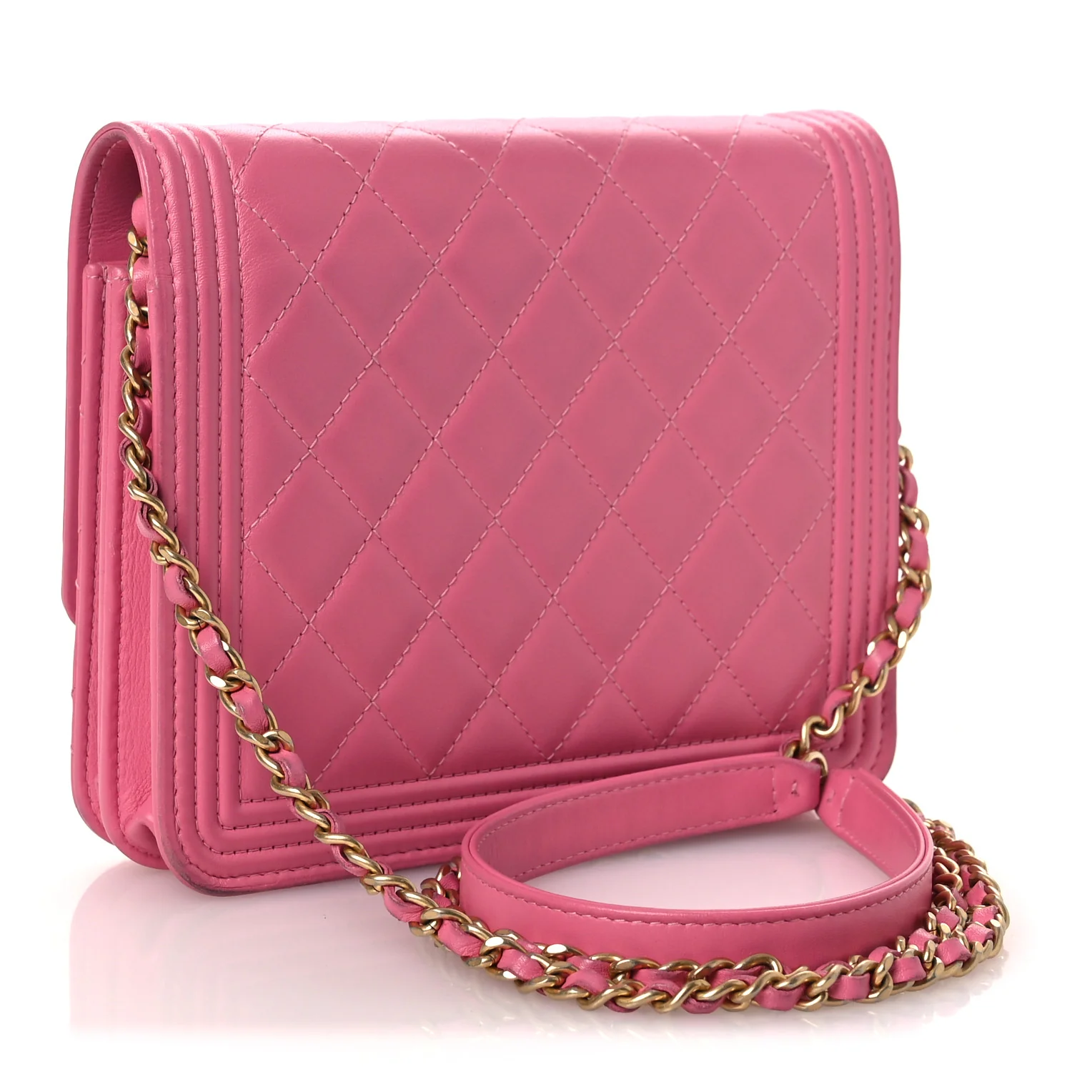 Lambskin Quilted Boy Square Wallet on Chain WOC Pink - Image 3