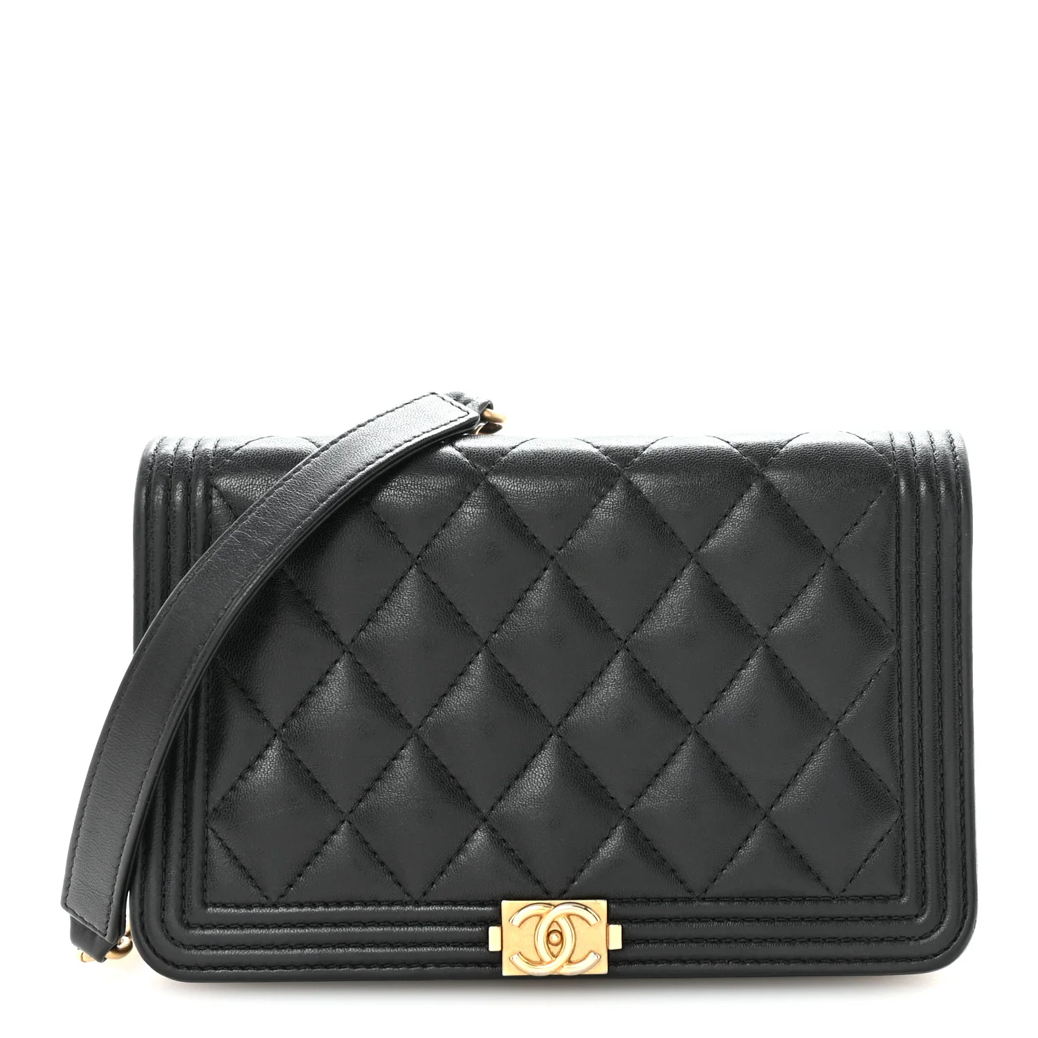 Lambskin Quilted Boy Wallet On Chain WOC Black