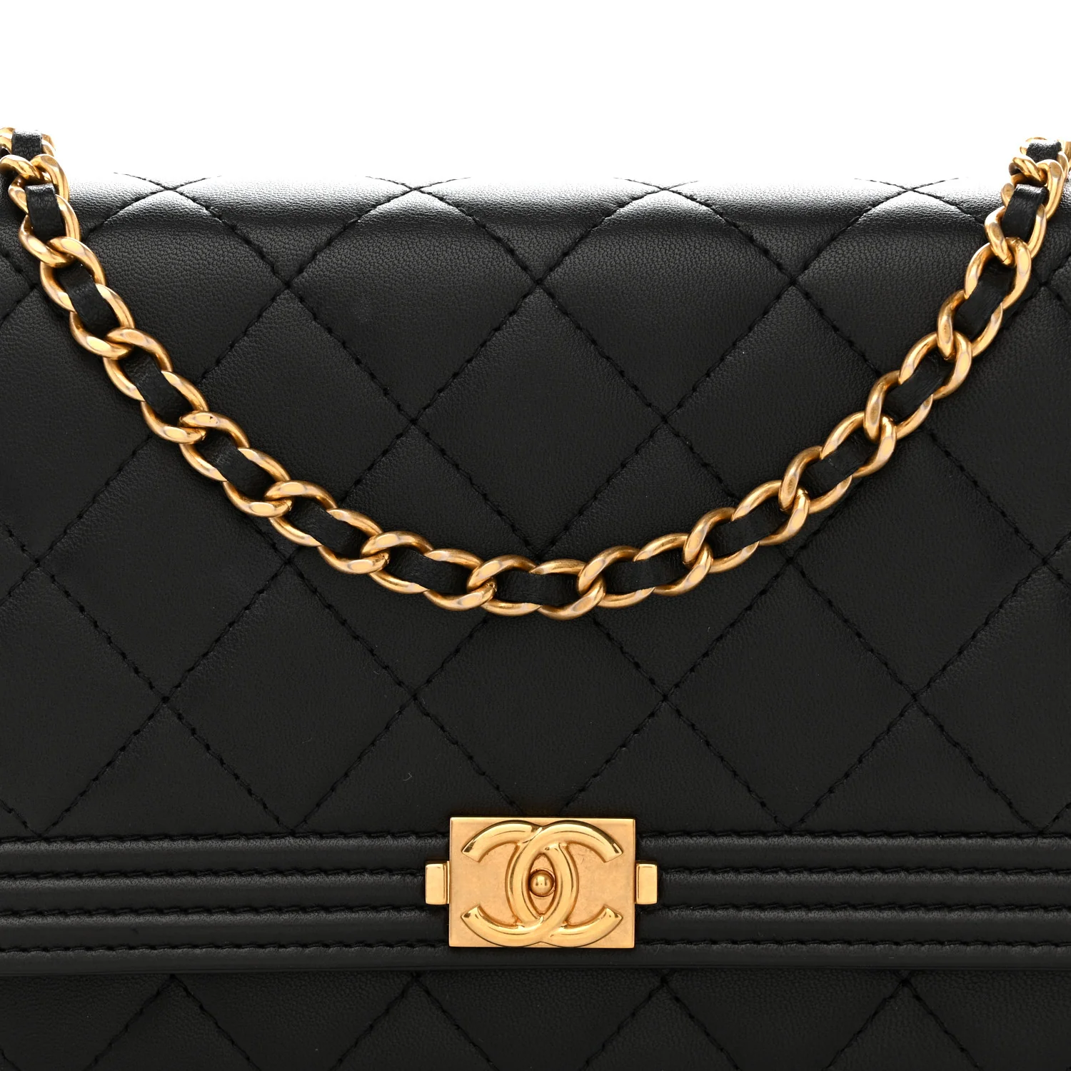 Lambskin Quilted Boy Wallet On Chain WOC Black - Image 9