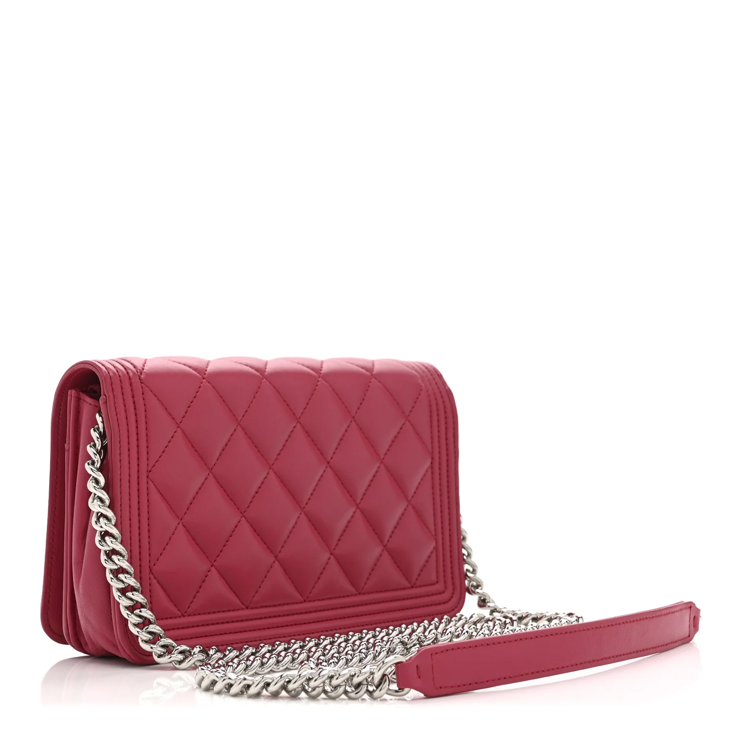 Lambskin Quilted Boy Wallet On Chain WOC Dark Fuchsia - Image 3