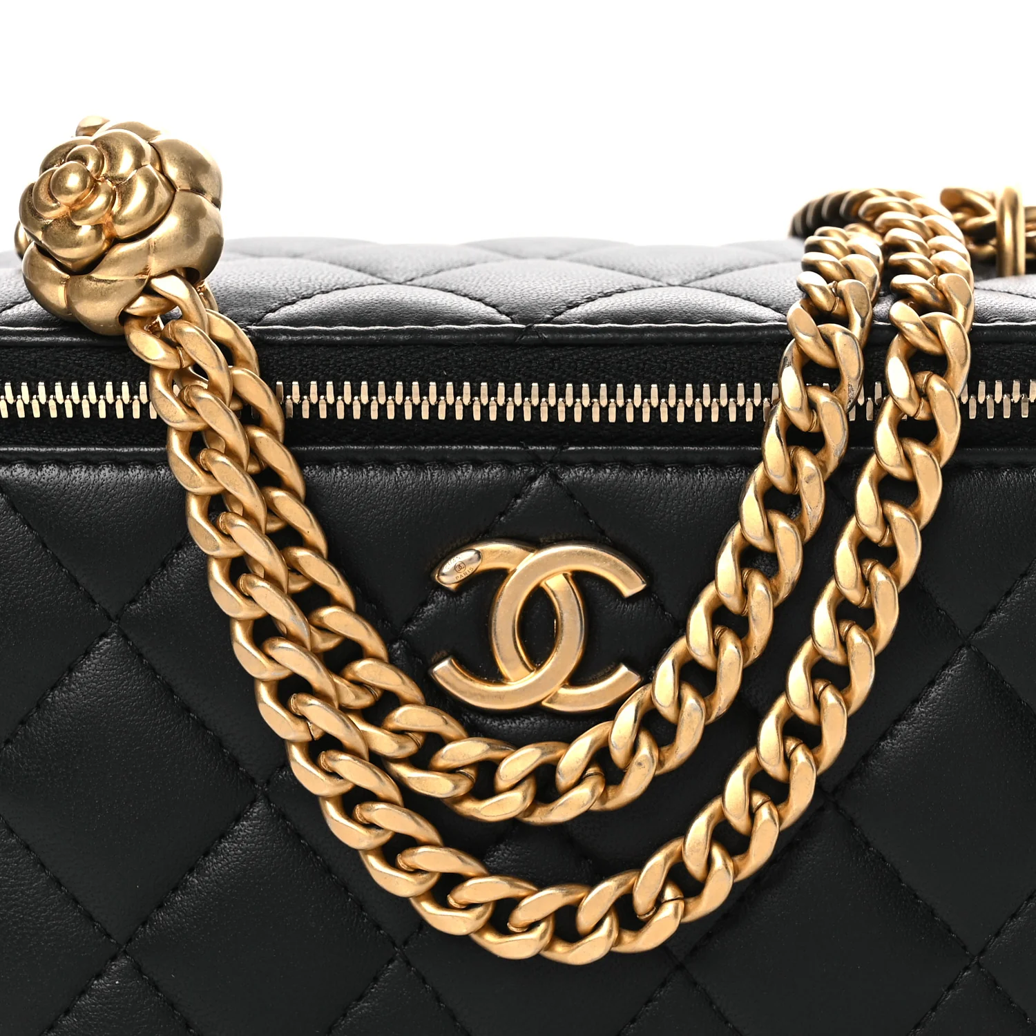 Lambskin Quilted Camellia Vanity Case Black - Image 8