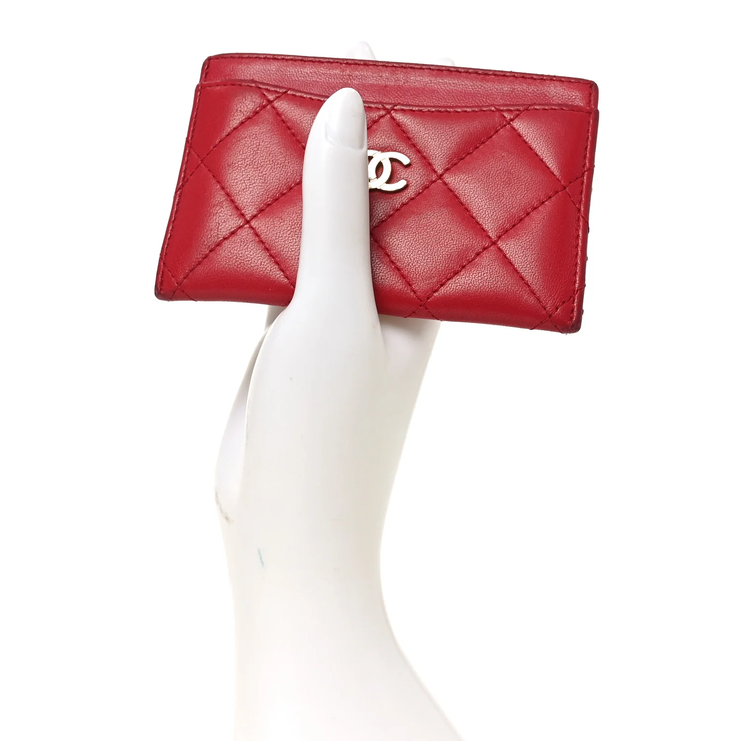 Lambskin Quilted Card Holder Red - Image 2