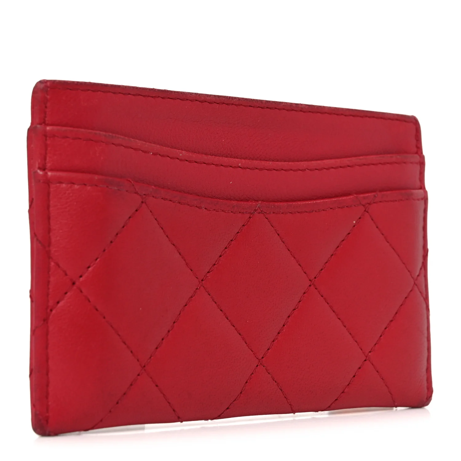 Lambskin Quilted Card Holder Red - Image 3