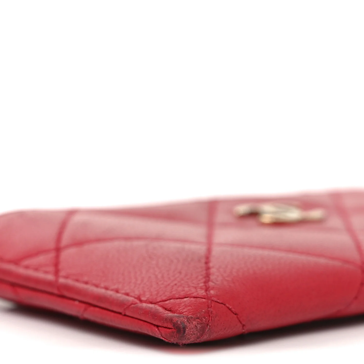 Lambskin Quilted Card Holder Red - Image 8