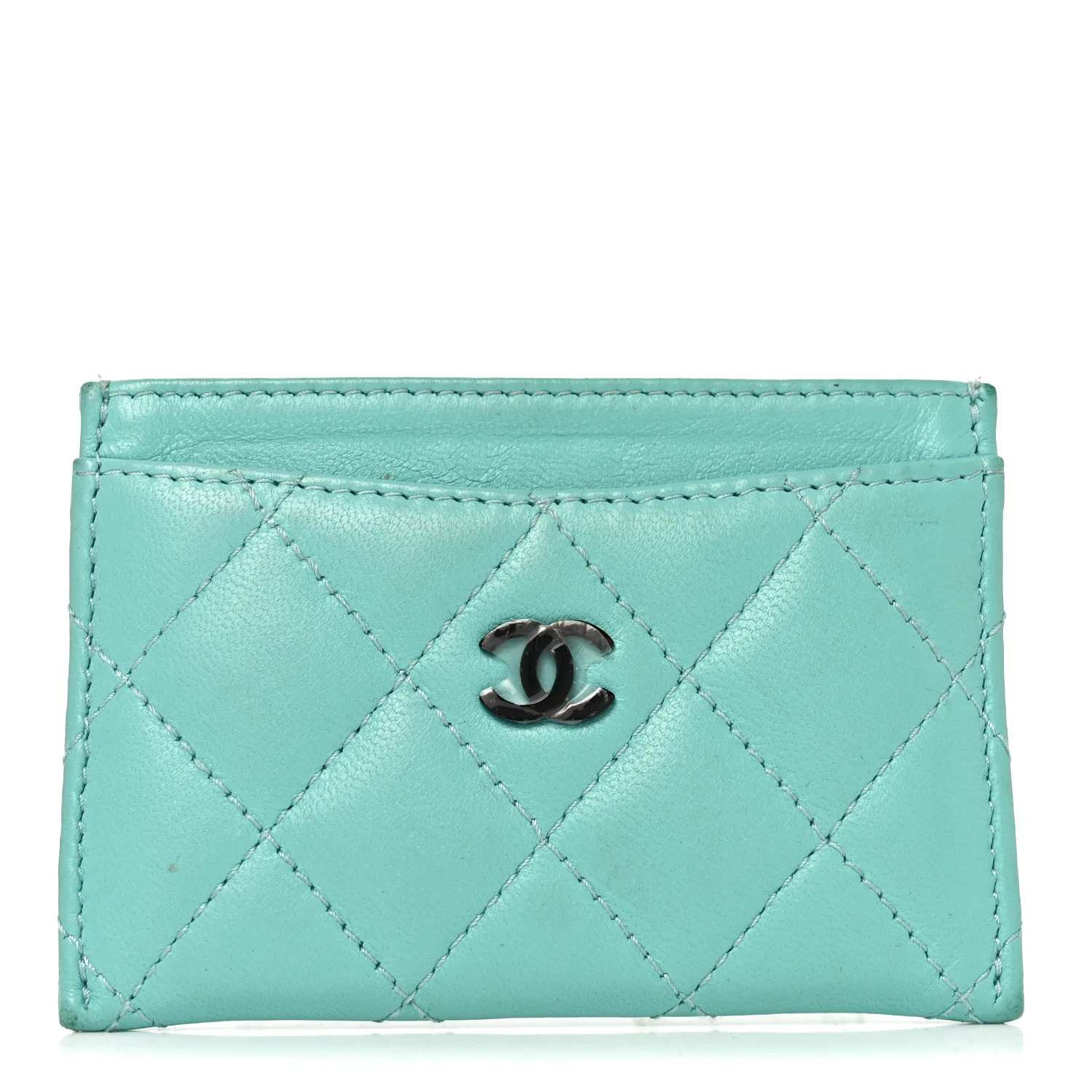 Lambskin Quilted Card Holder Turquoise