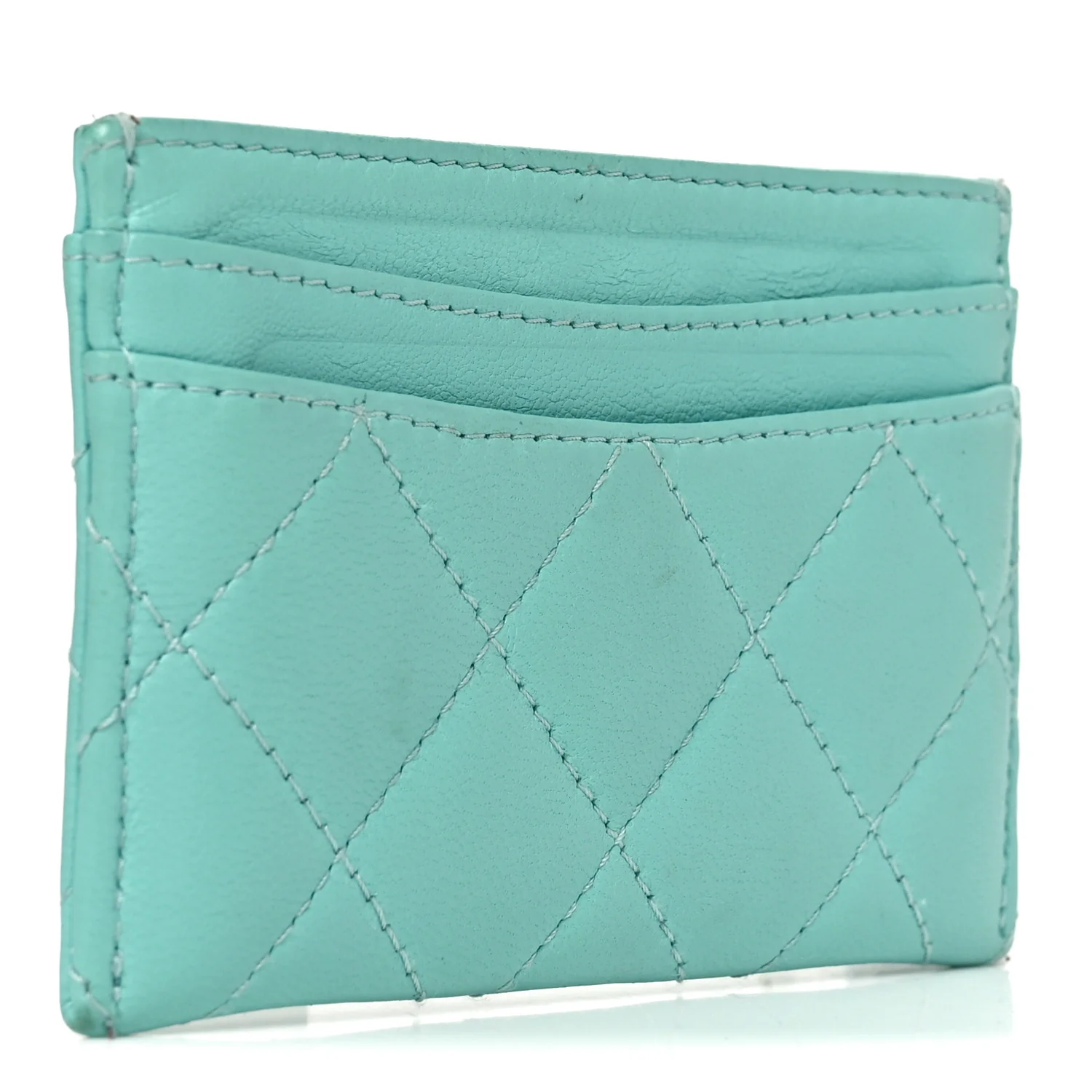 Lambskin Quilted Card Holder Turquoise - Image 3