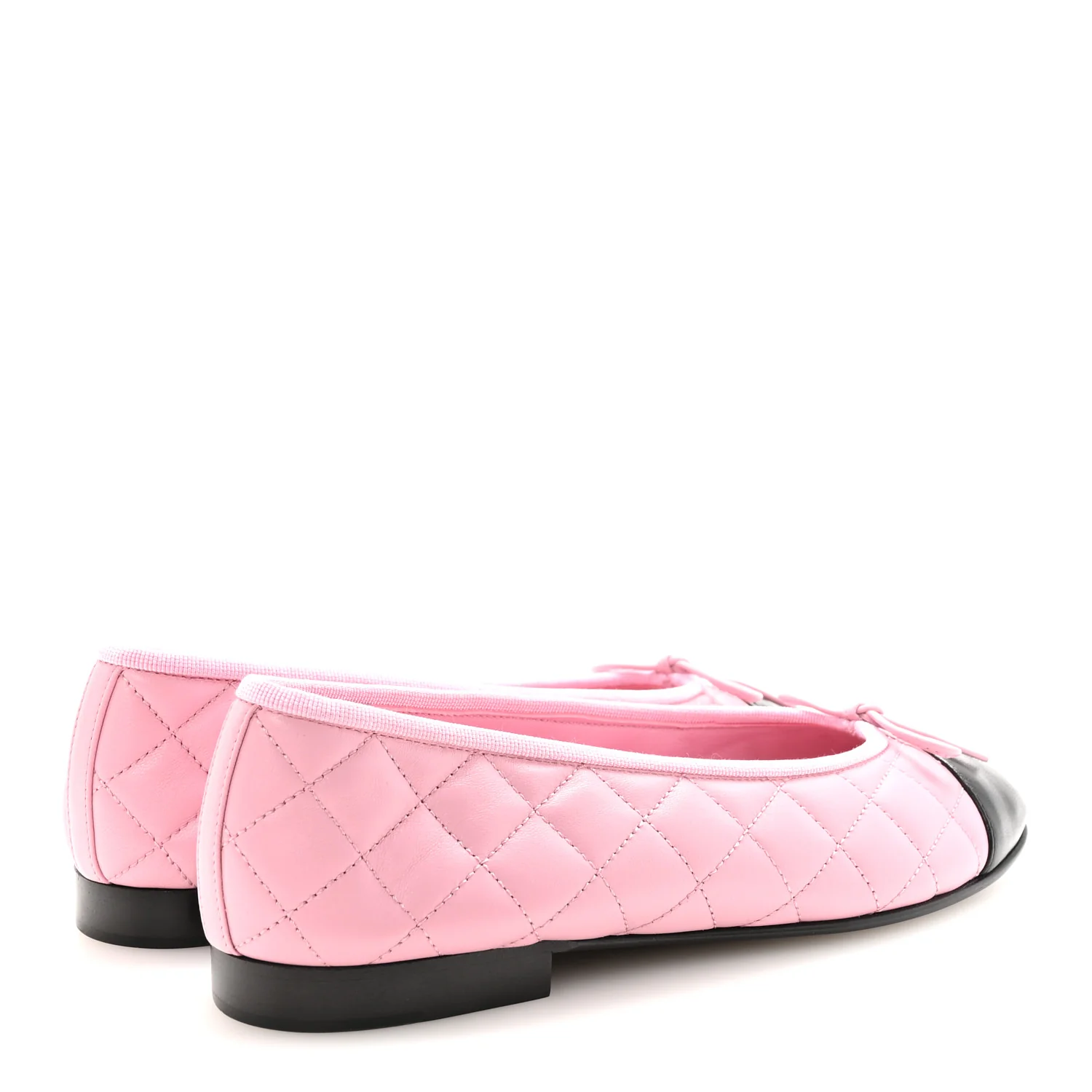 Lambskin Quilted CC Cap Toe Ballerina Flats 37.5 Pink Black - Image 5