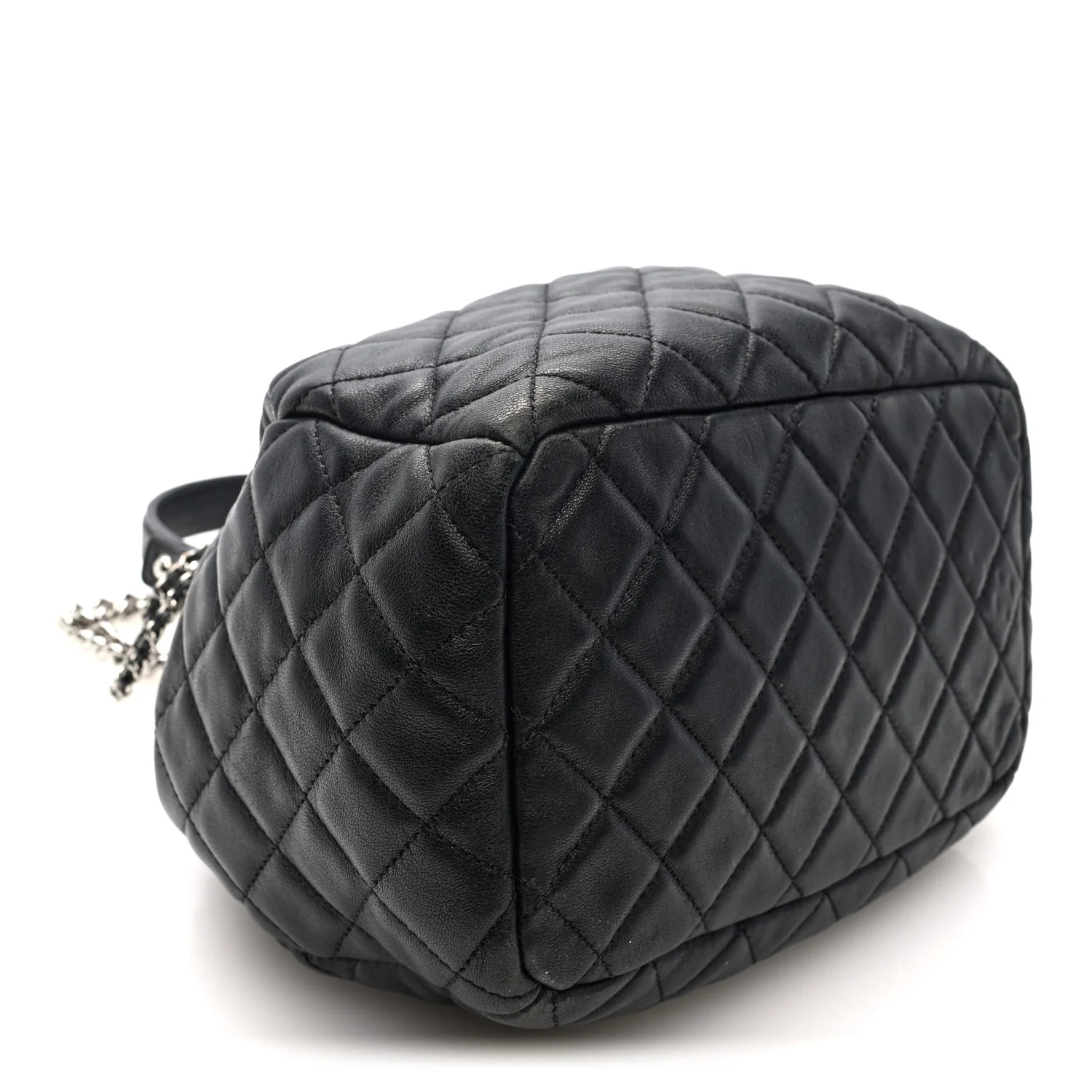 Lambskin Quilted CC Chain Drawstring Tote Black - Image 4