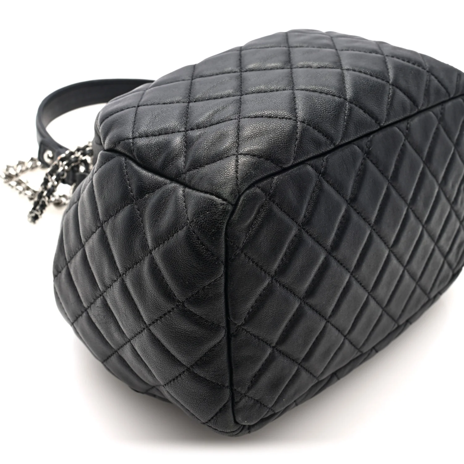 Lambskin Quilted CC Chain Drawstring Tote Black - Image 9