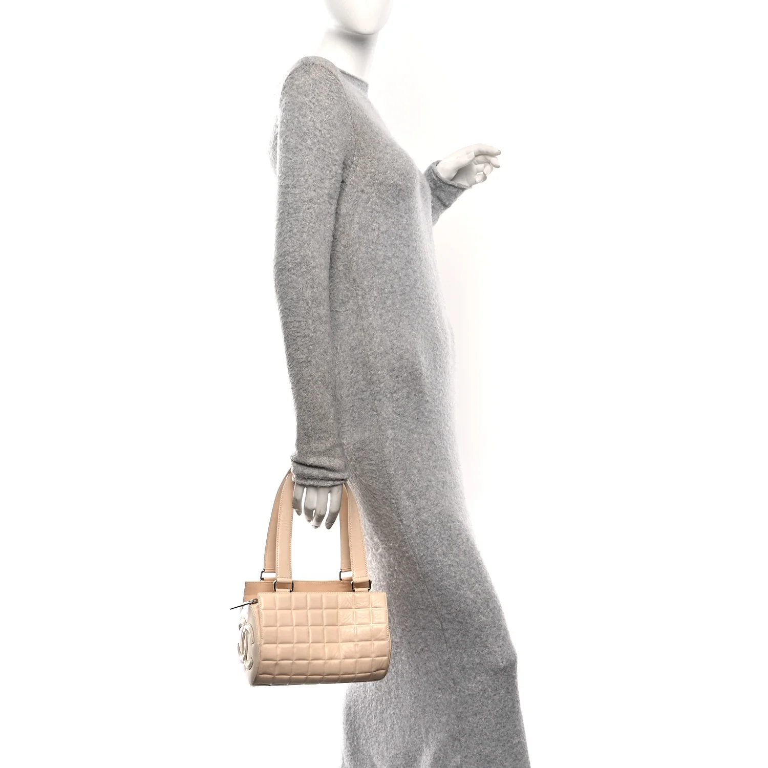 Lambskin Quilted CC Chocolate Bar Barrel Bag Beige - Image 2