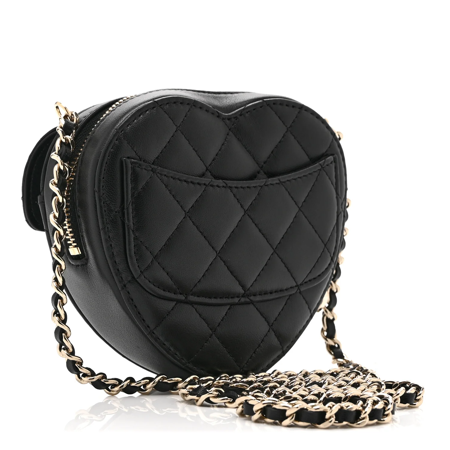 Lambskin Quilted CC In Love Heart Clutch With Chain Black - Image 3