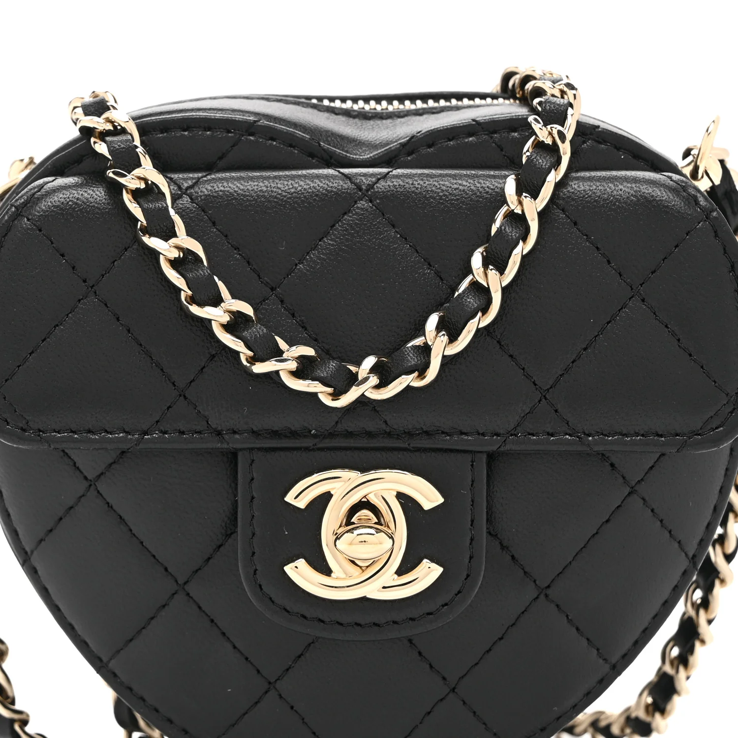Lambskin Quilted CC In Love Heart Clutch With Chain Black - Image 8