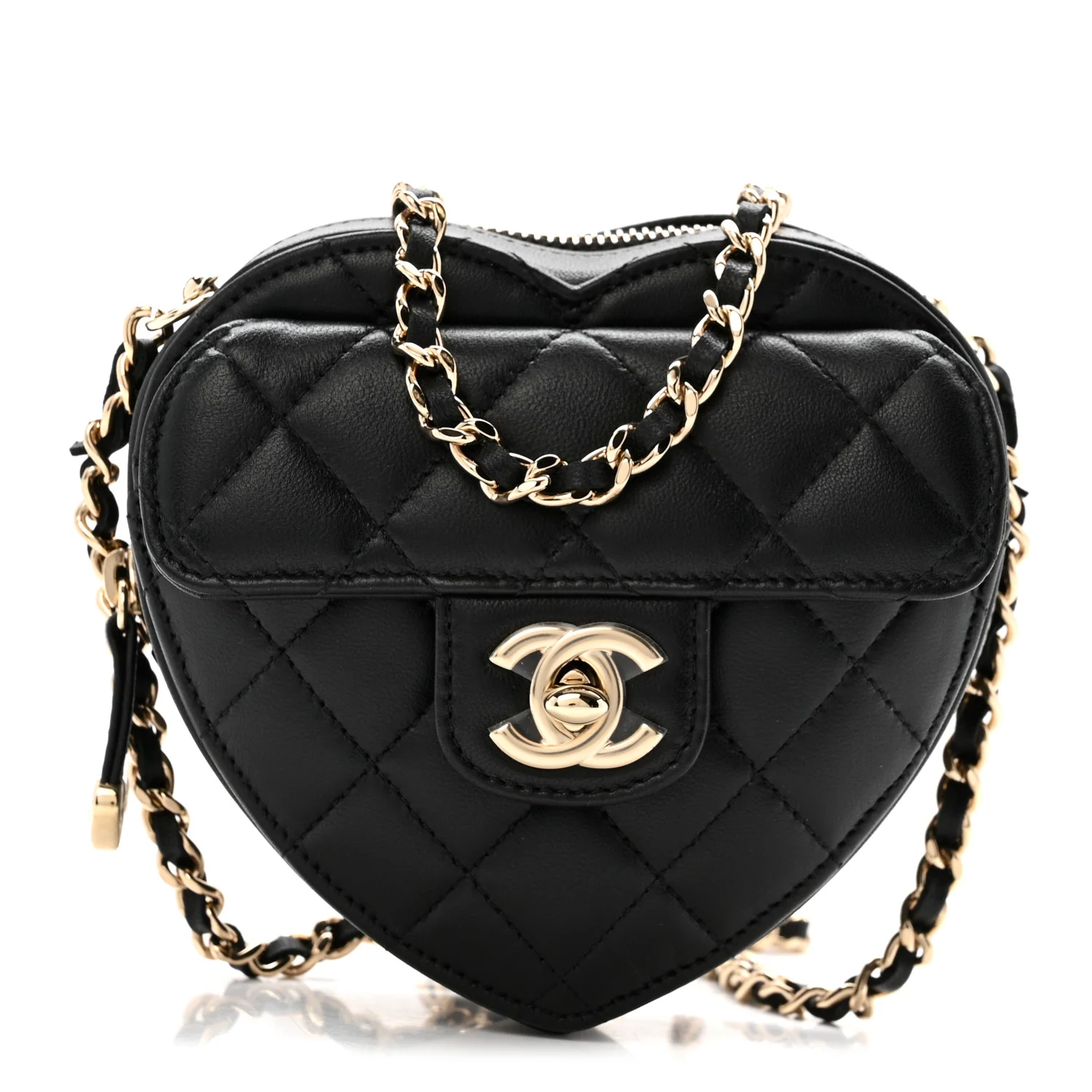 Lambskin Quilted CC In Love Heart Clutch With Chain Black