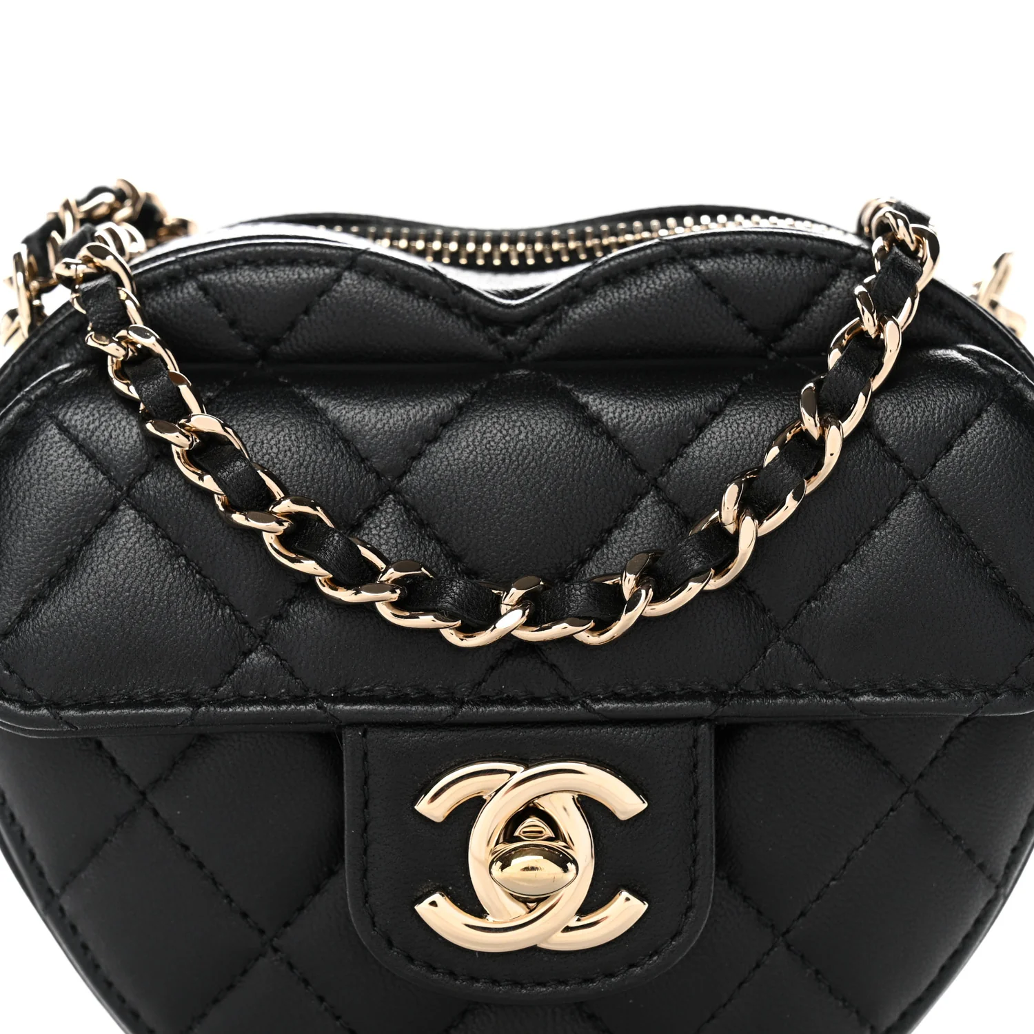 Lambskin Quilted CC In Love Heart Clutch With Chain Black - Image 8