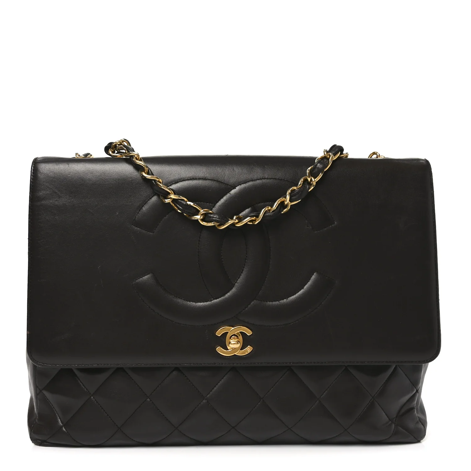 Lambskin Quilted CC Maxi Jumbo Single Flap Brown