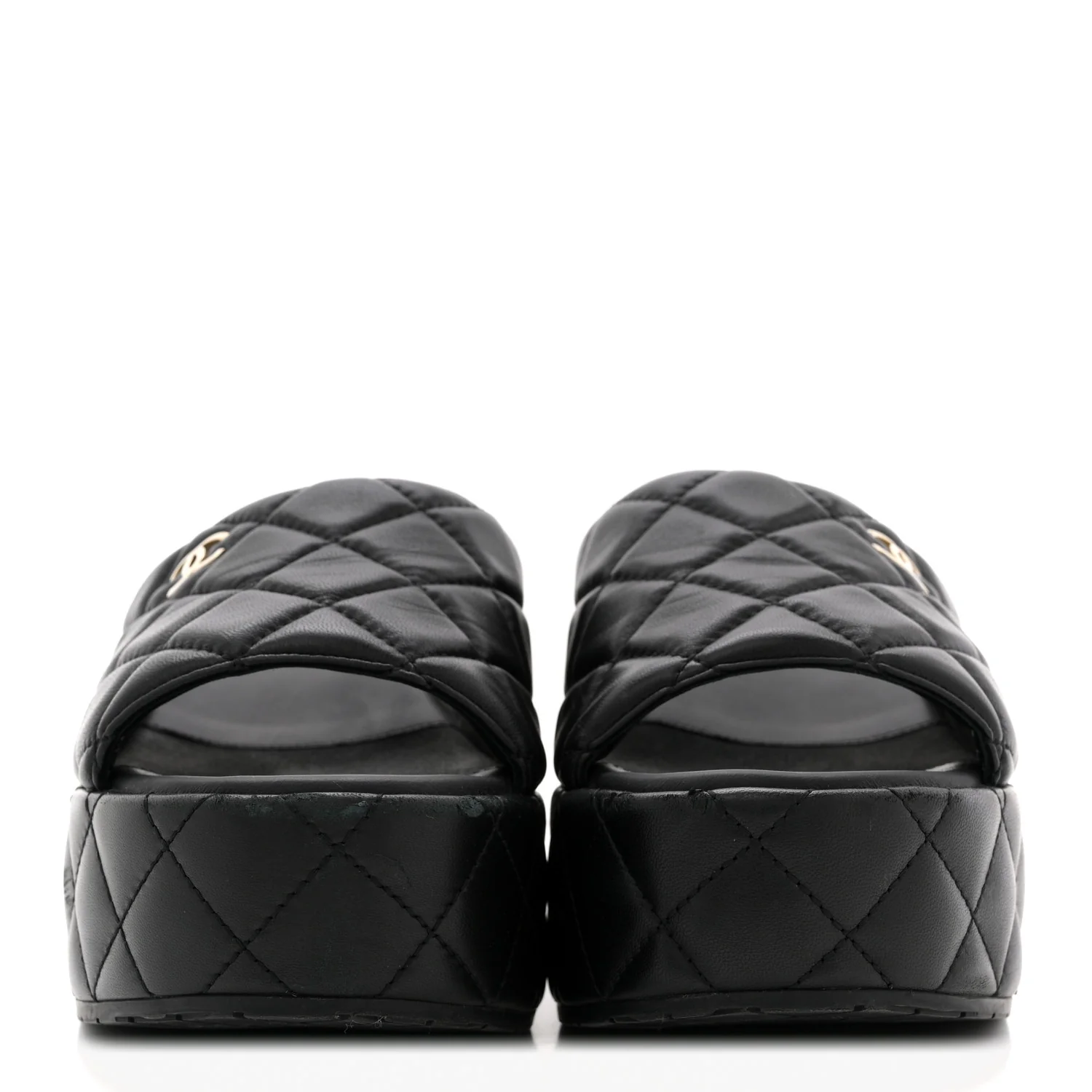 Lambskin Quilted CC Mules Wedge Sandals 40 Black - Image 3