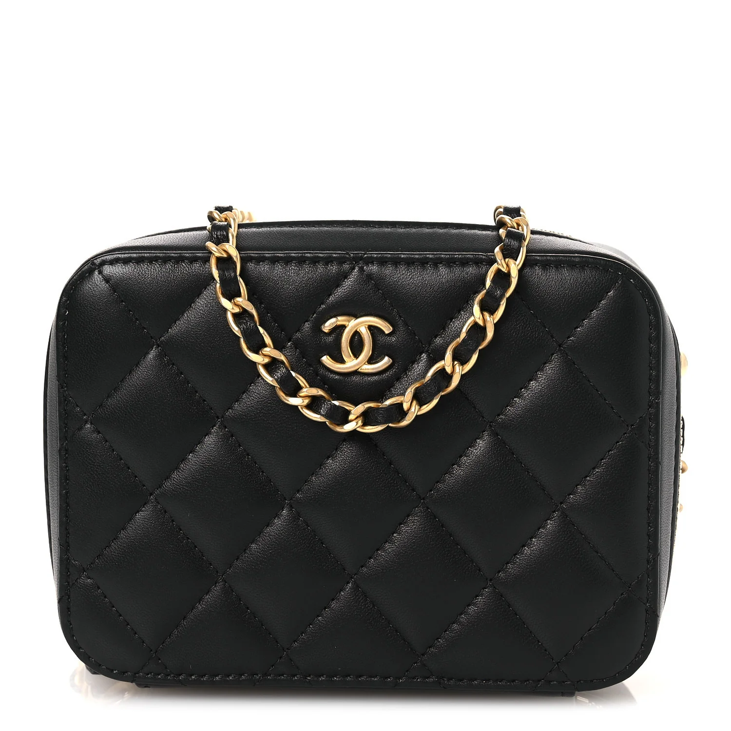 Lambskin Quilted CC Pearl Crush Camera Case Black