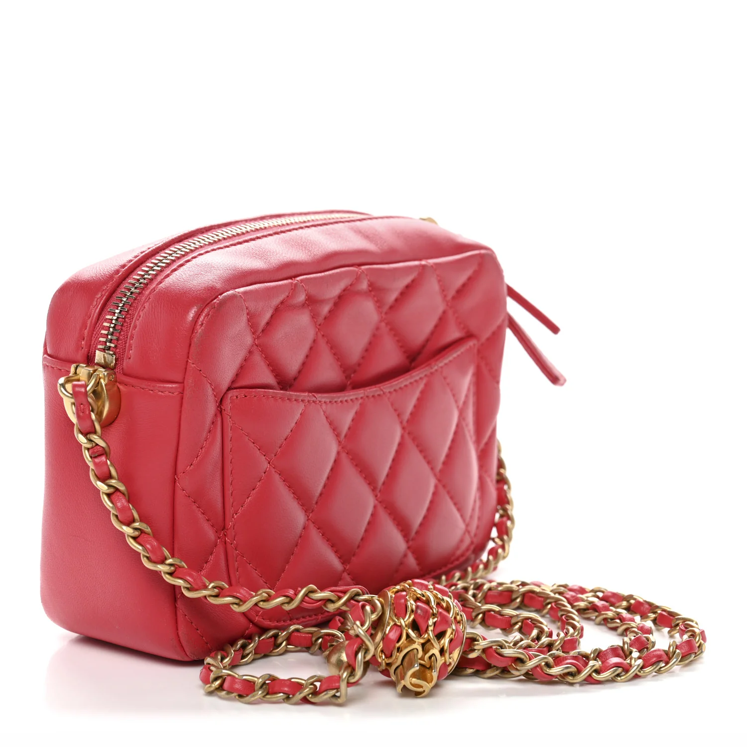 Lambskin Quilted CC Pearl Crush Camera Case Red - Image 3