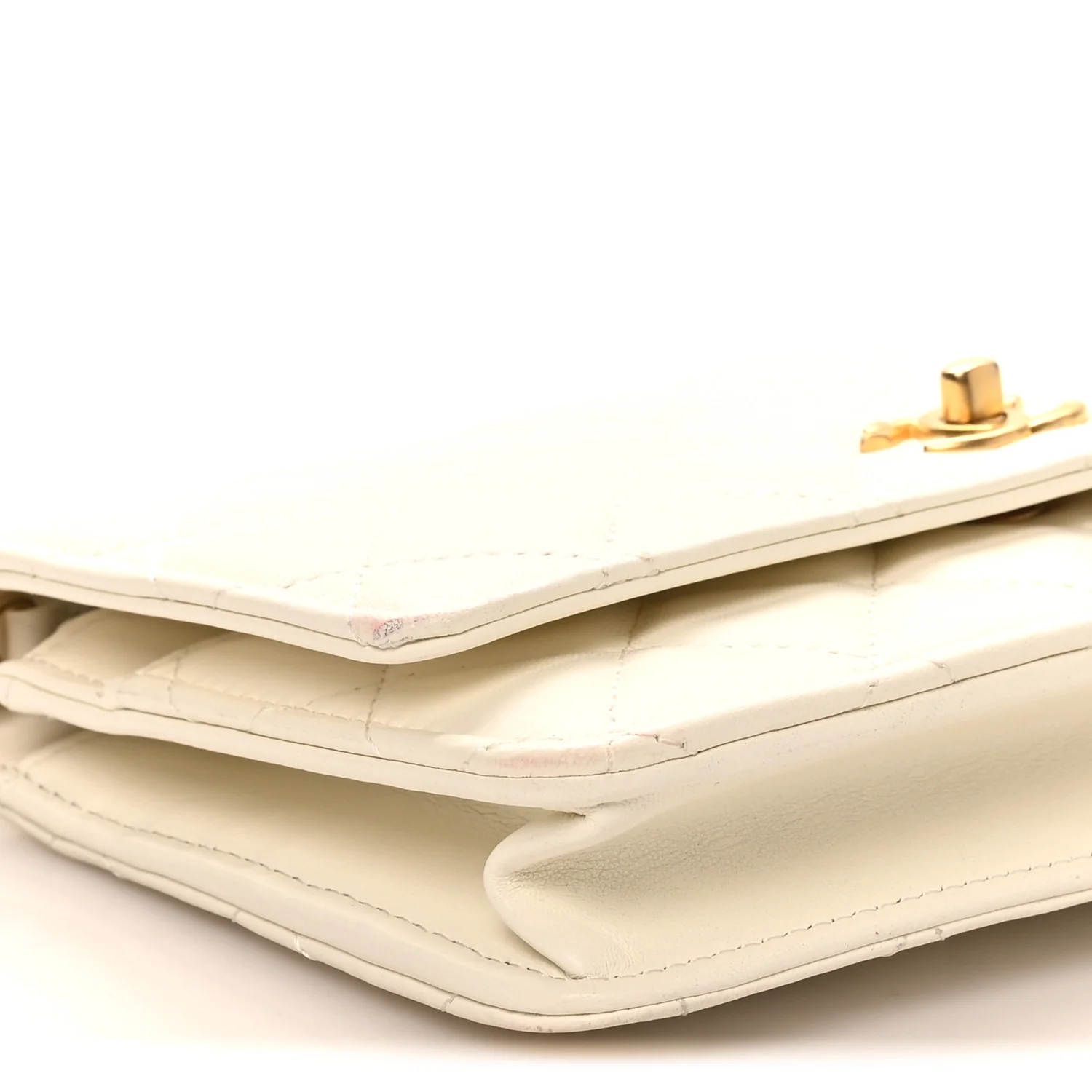 Lambskin Quilted CC Pearl Crush Wallet on Chain WOC White - Image 10