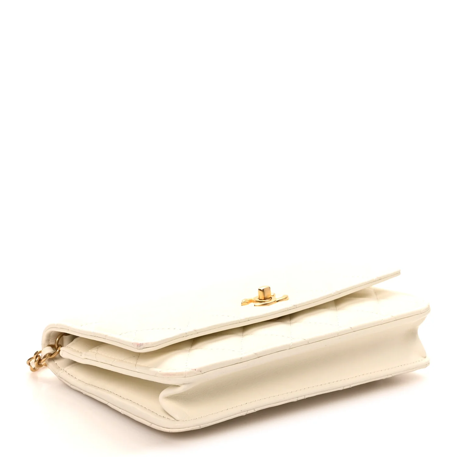 Lambskin Quilted CC Pearl Crush Wallet on Chain WOC White - Image 4